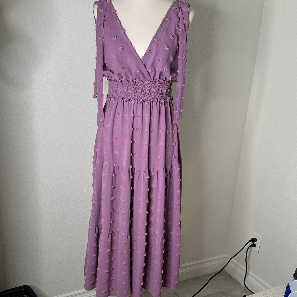 Women's Lavender Textured V-Neck Maxi Dress